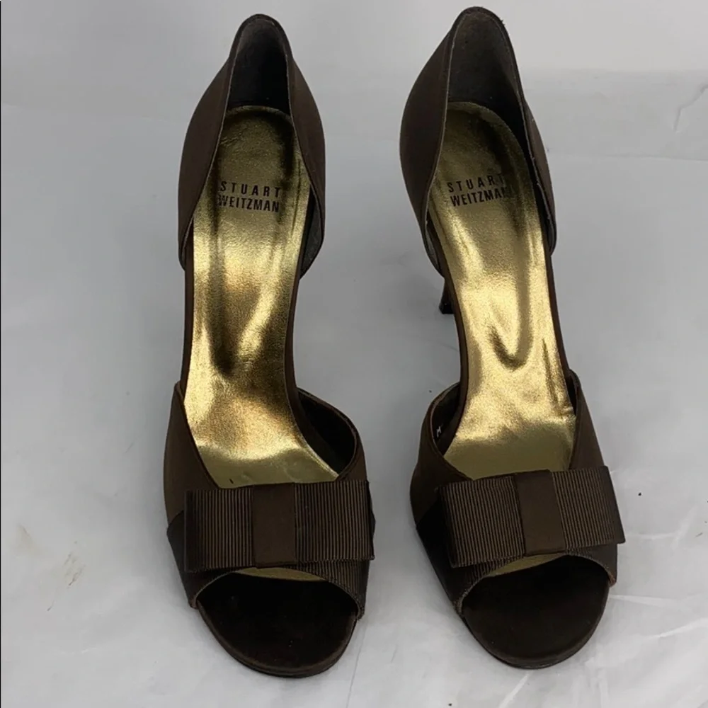 Stuart Weitzman Sz 8.5M D'Orsay Brown Satin Heels